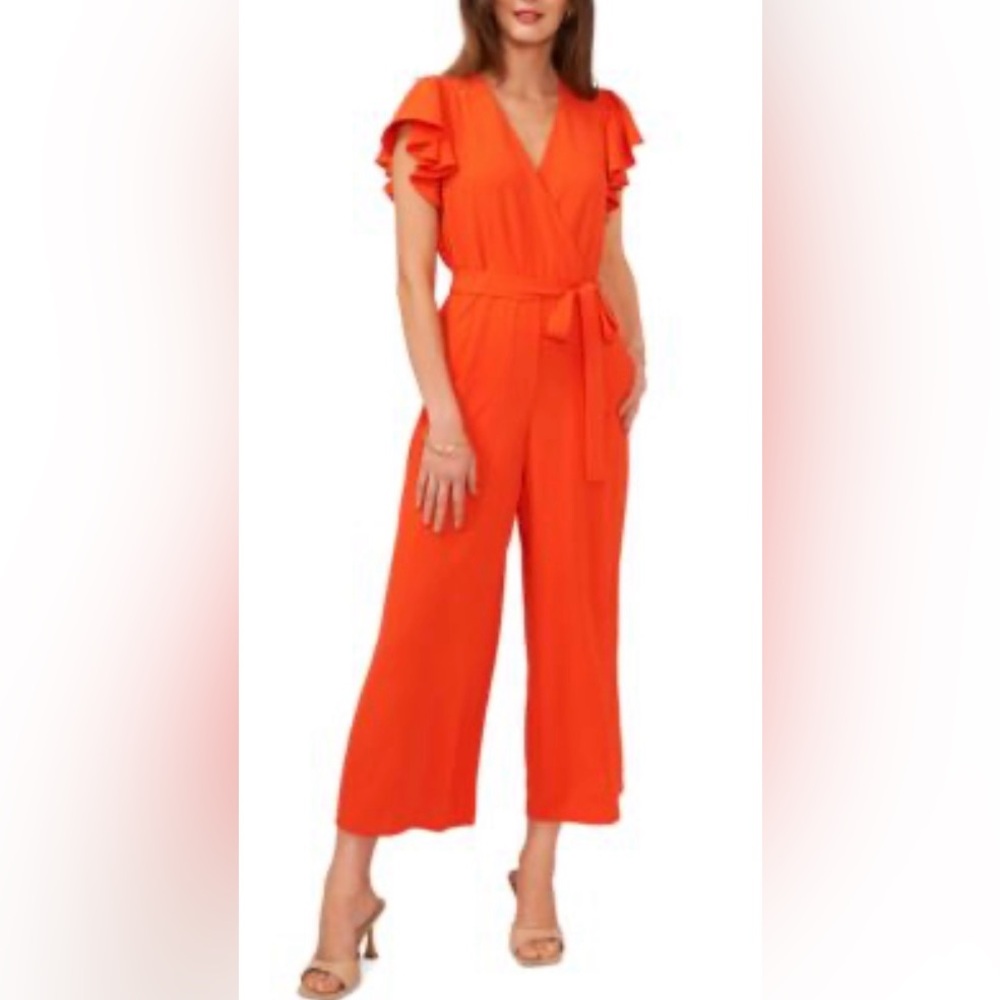 Women's Orange Ruffle Sleeve Jumpsuit